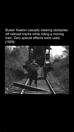 Purely History on Instagram: "Buster Keaton was one of the most influential figures of early cinema and a defining face of the silent film era. Born in 1895, he became famous for his stone faced expression, precise physical comedy, and an approach to humor that relied more on visual storytelling than dialogue. His calm, almost emotionless reactions in chaotic situations earned him the nickname The Great Stone Face. What truly set him apart was his commitment to doing his own stunts. Keaton desig