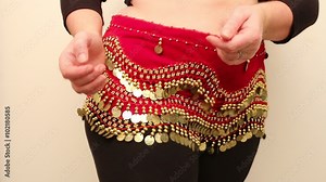 Overweight woman performing belly dance. Weight loss and slimming theme. Lifestyle of plus size people.