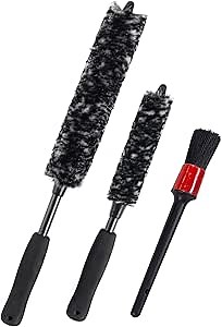 Tire Rim Brush Kit, Includes Two Bendable Woolies Rim Brushes and one Detailing Brush, Perfect for Cleaning car Rims (Gray)