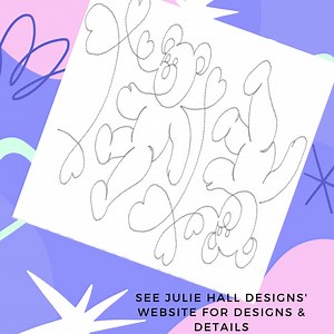 See Julie Hall Designs' website for designs, information & details! SHOP NOW👇 https://juliehalldesigns.com/collections/in-the-hoop/products/copy-of-continuous-quilting-children | Julie Hall Designs