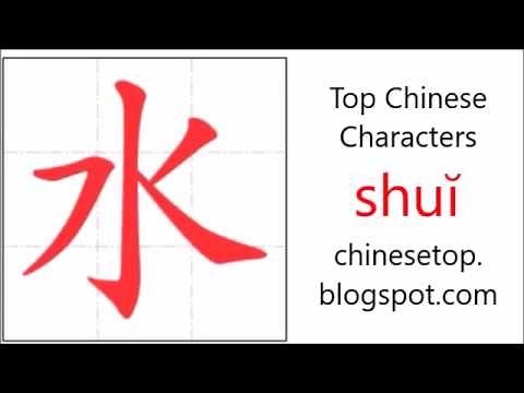 Chinese character 水 (shuĭ, water) with stroke order and pronunciation