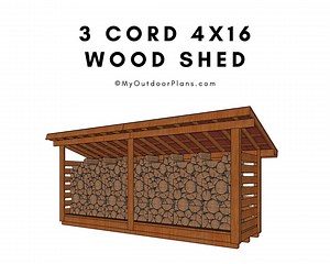 4x16 3 Cord Firewood Shed Plans - PDF Download - Etsy
