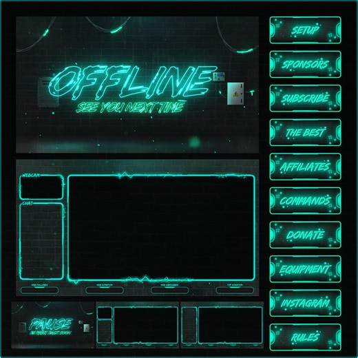 GREEN NEON STREAM OVERLAY PACKAGE ( FREE VERSION) - Michail Brauz