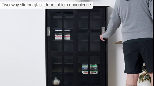 Atlantic Windowpane Media Storage Cabinet with Tempered Glass Pane Styled Sliding Doors, Holds CD, DVD or Blu-ray Media, Collectables or Memorabilia, PN 94835721 in Espresso, 576 CDs
