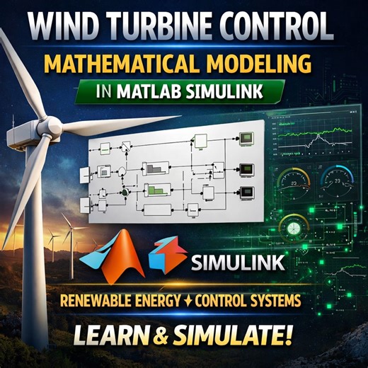 Matlab projects Code on Instagram: "Wind Turbine Control – Mathematical Modeling in MATLAB Simulink | Power Engineering..........Understanding wind turbine control systems is a core topic in renewable energy, power systems, and control engineering. This project demonstrates a complete mathematical model of a wind turbine implemented in MATLAB Simulink, covering: ⚙️ Aerodynamic power extraction ⚙️ Turbine–generator dynamics ⚙️ Pitch angle & speed control ⚙️ Control strategy for stable power gener