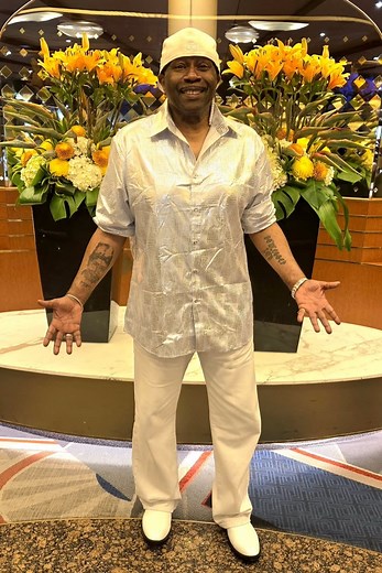 Soul Train>White DressWear Nite as we were having the time of our lives. Performing on The Soul Train Cruise has been such an incredible experience. Me & My Full Force Brothers Paul Anthony & Bee Gee along with our talented saaanging girls Allure & our Brooklyn neighborhood singing friend Burdell Phinizy aka Nub aka Dark Gable. Also, joining us for the trip was my brother Paul's beloved wife & my forever sister in law Michelle who we celebrated her birthday as Paul said some beautiful words abou