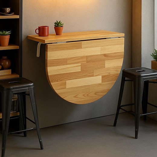 Foldable Drop Leaf Wall Desk, Half Round Space Saving Dining Counter, Natural Wood Design - Etsy New Zealand