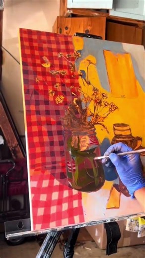 love a reflective surface! excited to add the red stripes on... #Shorts #rosecontrerasart