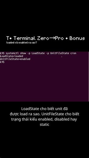 T• systemctl show -p LoadState -p UnitFil.. cron: service này đang loaded và enabled ra sao? | Bonus