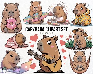 Cute Capybara Clipart PNG Bundle – 40  Commercial Use Sublimation and Sticker Files for Scrapbooking & Planner Decor – Instant Download - Etsy