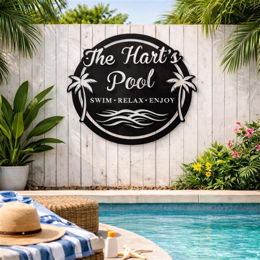 Personalized Pool Sign With Name, Custom Metal Pool Wall Decor, Outdoor Pool House Sign - Etsy