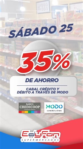 Tu supermercado de confianza 🛒 on Instagram: "Banco Credicoop Sábado 25 de Enero! ↪️35% & 45% De Reintegro Operando con Modo Banco Credicoop! . . ✅️ 35% de Reintegro para todos los clientes que operan con la App de MODO BANCO CREDICOOP. . . ✅️45% de Reintegro los que cobran su sueldo en Banco Credicoop utilizando la App MODO de BANCO CREDICOOP! . . ↪️Promo Habilitada en nuestras 5 sucursales y Telepedidos Edyfan! . . #edyfansupermercados #bancocredicoop #promoenero2025"