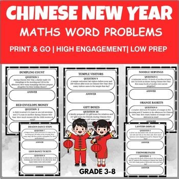 Chinese New Year Math Activities | 40 Word Problems | Grades 3–8