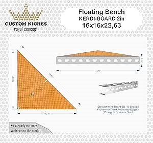 Shower Floating Bench - Schluter Kerdi-Board 2" with Stainless Steel - 16x16 - Face 23in