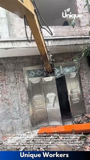 Excavator Demolishes Steel Door: Powerful Machine Breaks Building Entrance