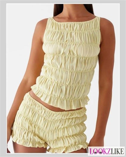 Ruched Texture Tank and Shorts Two-Piece Set