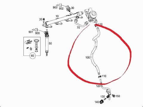 Merc C-klasa W205 C180 - wyciek paliwa jedynie po długim postoju na zimnym silniku, błąd P218762