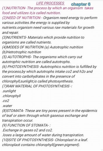 class 10 chapter 6 life process notes
