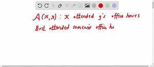 SOLVED:Let A(x, y) be the propositional function " x attended y's office hours" and let E(x) be the propositional function " x is enrolled in a discrete math class." Let 𝒮 be the set of students and let T denote the set of teachers-all at Hudson University. The domain of discourse of A is 𝒮 ×T and the domain of discourse of E is 𝒮. Write each proposition symbolically. Brit attended someone's office hours.