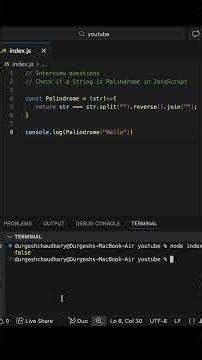 JavaScript Interview Question 🔥 | Check if a string is a palindrome!” #coding #frontendcourse