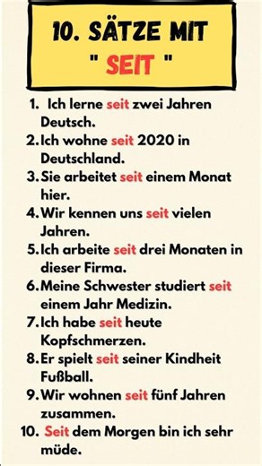 🗣️🇩🇪 10 Sätze mit „SEIT“ | Deutsch lernen A1–A2 📖