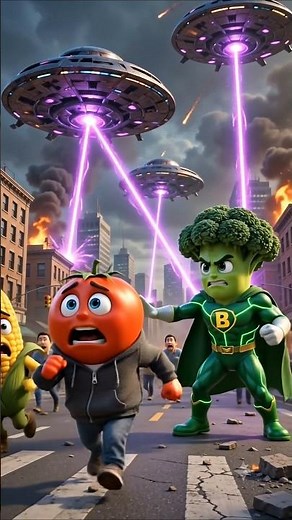 🥦 Broccoli Man Saves the City! 🛸 Alien Attack Animation 💥😱