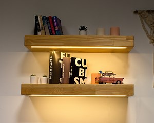 Floating Thick Wall Shellf With Lights, Wooden Shelf With Led Light Strip, Floating Shelf With 12V DC LED Lights, Gift for Housewarming - Etsy Canada