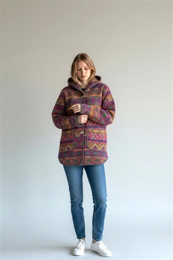 Vintage Wool Blend Hooded Jacket – Italian Knit Coat With Alpaca & Mohair - Etsy