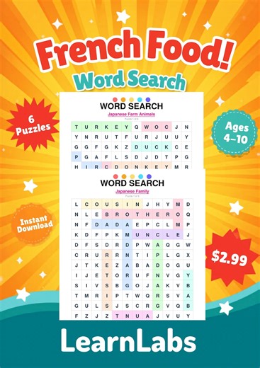 French Food Word Search Printable – Kids Language Learning Activity (PDF Download) - Etsy