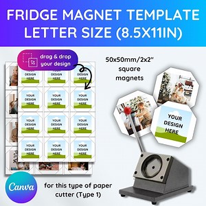 Customizable 2x2 Inch Square Photo Magnet Template for Canva - 12 Images per Sheet, 50x50mm Design - Etsy