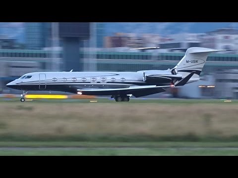 [FullHD] Private Gulfstream G650 landing & takeoff at Geneva/GVA/LSGG