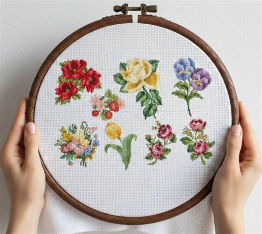 Floral Cross Stitch Pattern Set – Colorful Flowers (PDF Pattern) - Etsy