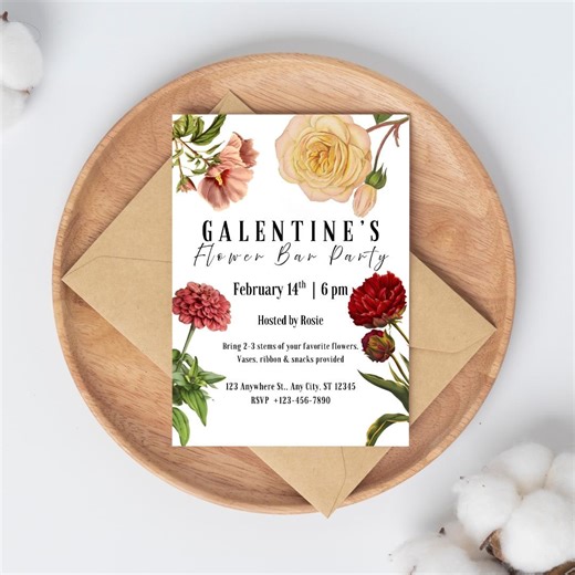 Galentine’s Flower Bouquet Party Invitation | Editable Canva Template | Galentines Day Invite | Instant Download - Etsy