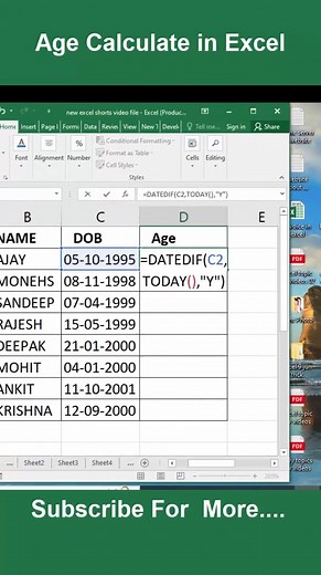 224K views · 2.9K reactions | how to calculate age in excel | Excel age calculation | #Excel #exceltips #exceltipsandtricks #shorts #reels #excelshortcuts Excel tips and tricks | DOB CLACULATION IN EXCEL | | Deepak Yadav Sir | Facebook