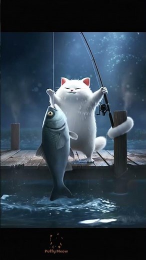 Cat catches giant fish at night 🐱🎣