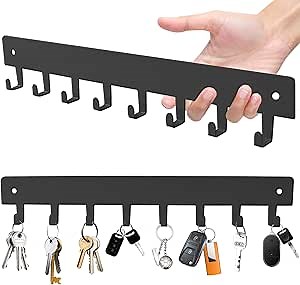 2 Pack Key Holder for Wall, Key Hooks with 8 Hooks, No Drilling Required, Self-Adhesive Key Holder, Hallway Wall Mount Keychain, Key Holder Wall Mount for Corridor, Living Room (Grey)