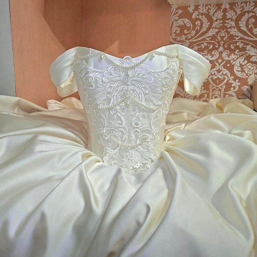 Unique IVORY Renaissance Basque Satin Corset Wedding Dress, Fairy Gown With Lace Corset Details - Etsy