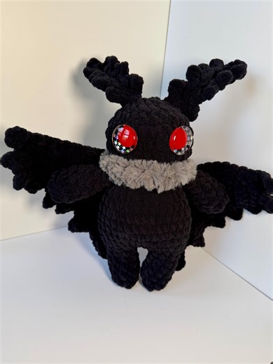 Handmade Mothman Plush | Red Glitter Eye Cryptid Amigurumi | West Virginia Folklore Art Doll | Faux Fur Mothman Stuffed Animal | Creepy Cute - Etsy