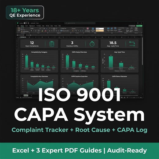 ISO 9001 CAPA System Excel Template | Complaint Tracker & Root Cause Analysis Dashboard | Audit Ready Quality Management Tool | Dark Mode - Etsy