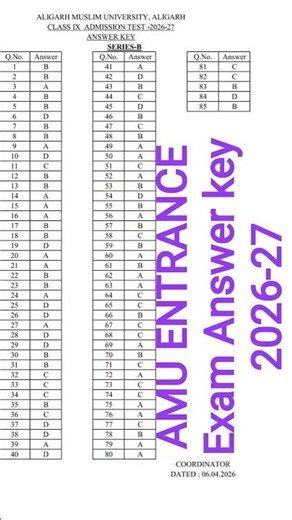 AMU ENTRANCE Exam 9th class Answer key 2026-27#amuentrance #maths #jmientrance #education #entranc