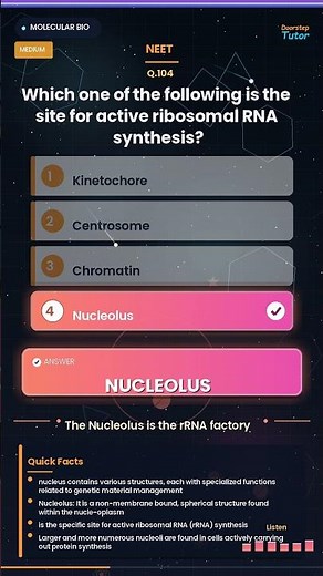 🔬 Molecular Bio MCQ: rRNA Synthesis Site | NEET 2026 Biology #Shorts