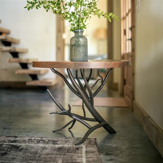 Hand Forged Iron Side Table – Driftwood – American Made by Urban Forge – Coal Black Finish - Etsy