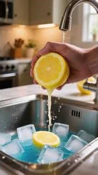 Ice and lemon just solved my drain problem #lifehack #satisfying