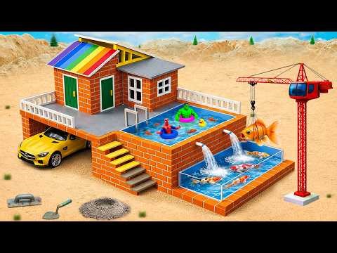 Science Project | Builds a 2-Story Mini Brick House with a Modern Fish Pond After the Storm
