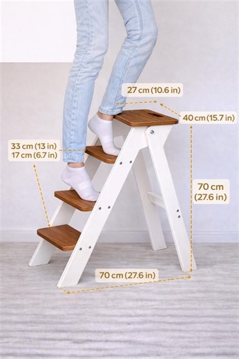 White Folding Wooden Step Stool, Scandinavian Style Kitchen Helper Ladder - Etsy