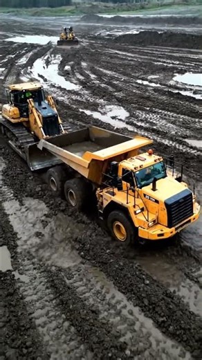 Epic Battle Against the Storm! Bulldozer Saves Truck from Getting Stuck