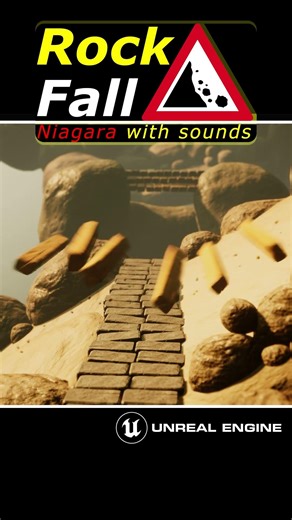 Niagara falling Rocks, Bricks, Plank with sounds on Unreal Engine