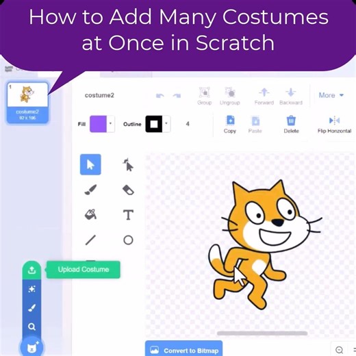 How to Add Many Costumes at once in scratch