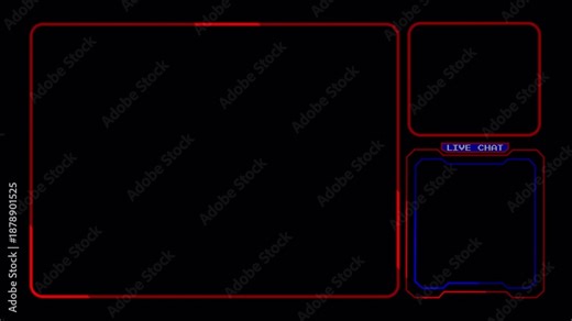 Futuristic Gaming Stream Overlays. Animated Webcam Frame, Intermission Screen, and Live Chat Interface 4k video animation seamless loop