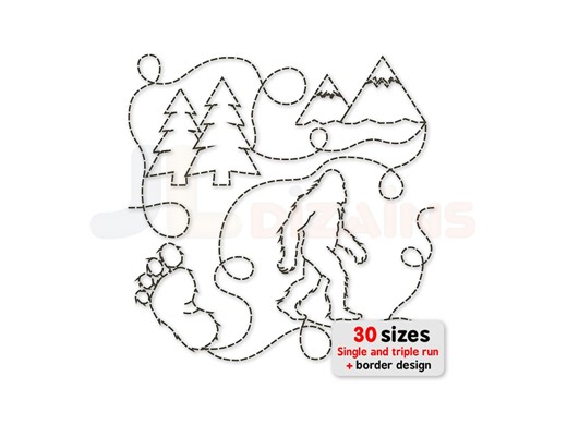 Bigfoot Sasquatch Edge to Edge Quilting Design: Mountain Nature Continuous Line Embroidery Pattern for Embroidery & Longarm, Quilt Block E2E - Etsy